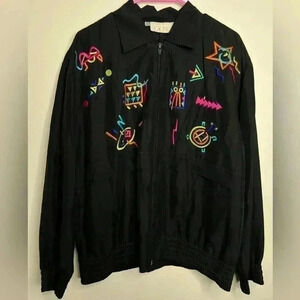 Vintage Cache Embroidered Print Jacket 100% Silk Size Small